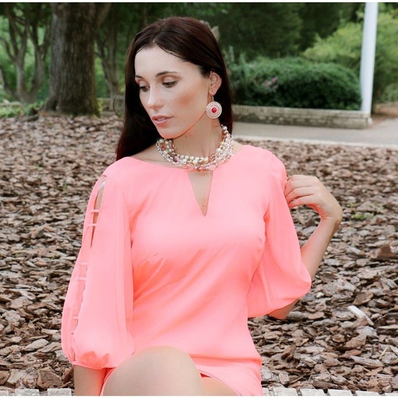 Ark & Co | Cutout Mini Dress Size S Pink 3/4 Puff Sleeves Open Back - Picture 9 of 12